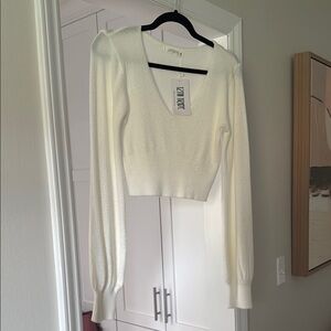 12th Tribe Cream Long Sleeve Crop Top